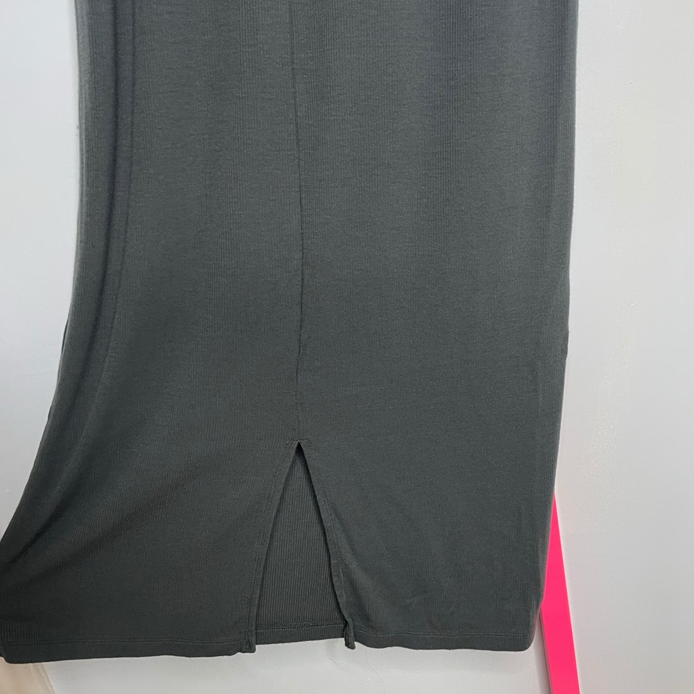 Quince Tencel Rib Knit Dark Olive Tank Midi Dress size medium - Picture 7 of 7